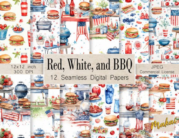 Download Watercolor 4th of July BBQ Seamless - Premium Resources