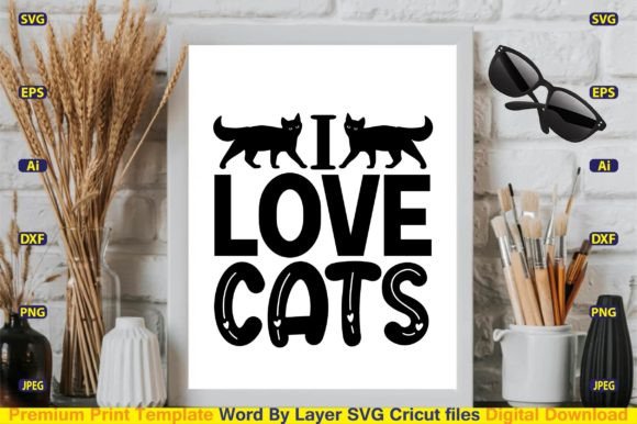 Download I Love Cats SVG Design Vector Cut Files - Premium Resources