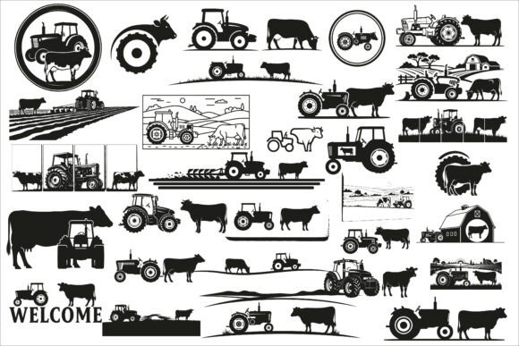 Download Rustic Farm Tractor and Cow Wall Panel - Wall panel Collection